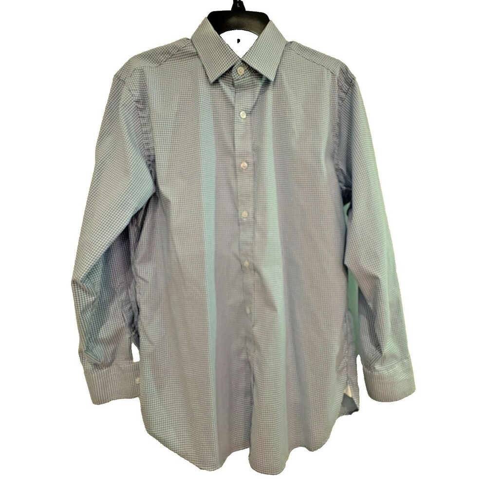 J Crew Shirt Mens 16/33 Dress Ludlow Classic Stretch Cotton Light Blue Plaid EUC